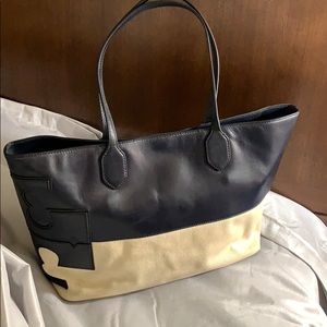 Tory Burch Navy and Natural tote -orig $375